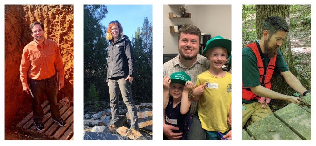 4 pictures of staff: Blake left, Maggie next, Tim with 2 of his three children, and Zach on the right.